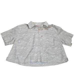 Levi’s Women 2X Plus Linen Blend Short Sleeve Button Front Shirt Tan Swirl Boho